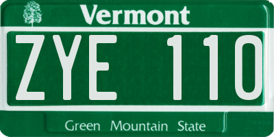 VT license plate ZYE110