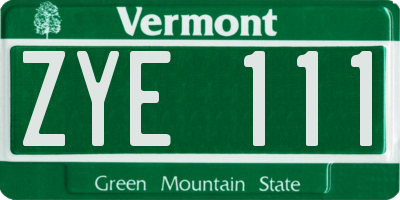VT license plate ZYE111