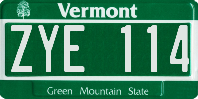 VT license plate ZYE114
