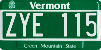 VT license plate ZYE115