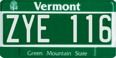 VT license plate ZYE116