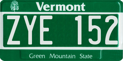 VT license plate ZYE152