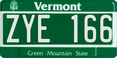 VT license plate ZYE166