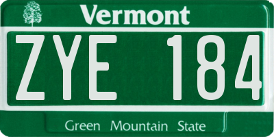 VT license plate ZYE184