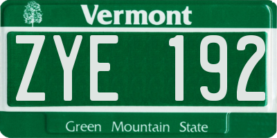 VT license plate ZYE192