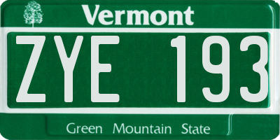 VT license plate ZYE193