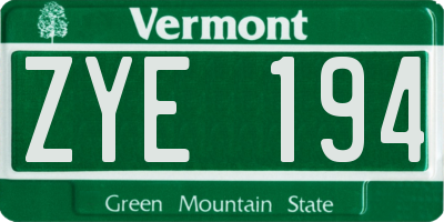 VT license plate ZYE194