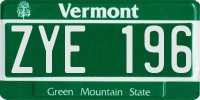 VT license plate ZYE196
