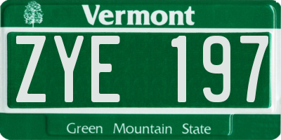 VT license plate ZYE197