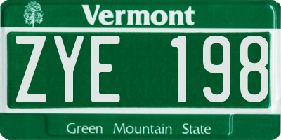VT license plate ZYE198