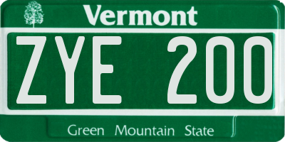 VT license plate ZYE200
