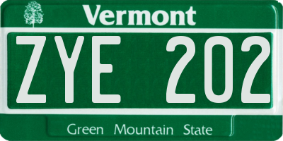 VT license plate ZYE202