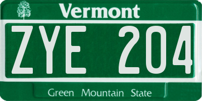 VT license plate ZYE204