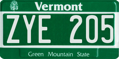 VT license plate ZYE205
