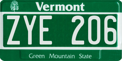 VT license plate ZYE206