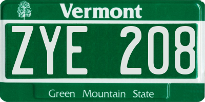 VT license plate ZYE208