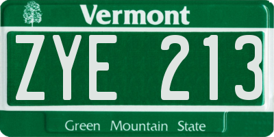 VT license plate ZYE213