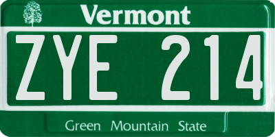 VT license plate ZYE214