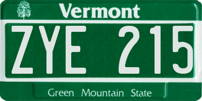 VT license plate ZYE215