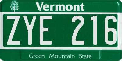 VT license plate ZYE216