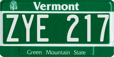 VT license plate ZYE217