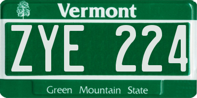 VT license plate ZYE224