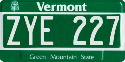 VT license plate ZYE227