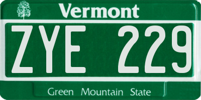 VT license plate ZYE229