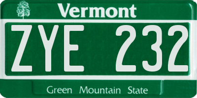 VT license plate ZYE232
