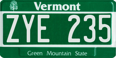 VT license plate ZYE235