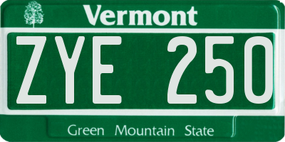 VT license plate ZYE250