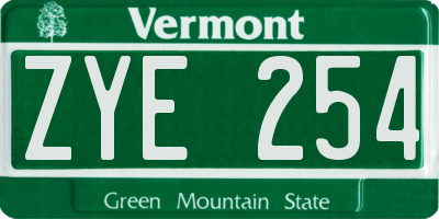 VT license plate ZYE254
