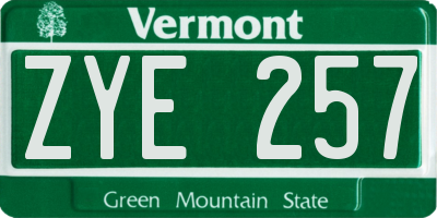 VT license plate ZYE257
