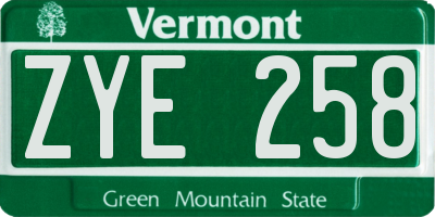 VT license plate ZYE258