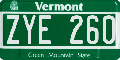 VT license plate ZYE260