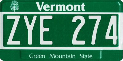 VT license plate ZYE274