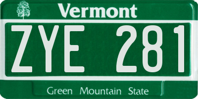 VT license plate ZYE281