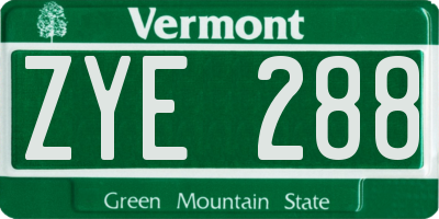 VT license plate ZYE288