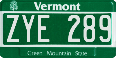 VT license plate ZYE289