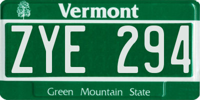 VT license plate ZYE294