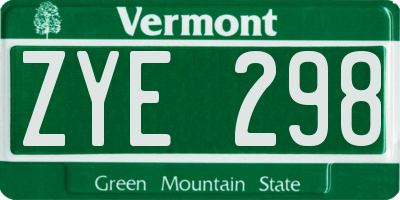 VT license plate ZYE298