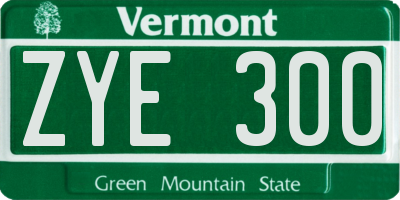 VT license plate ZYE300