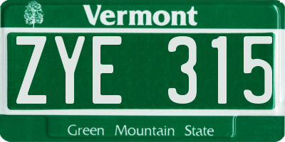 VT license plate ZYE315