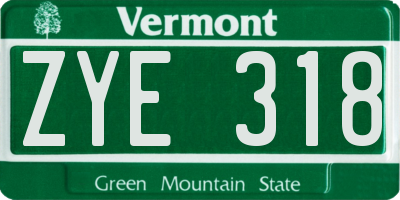 VT license plate ZYE318
