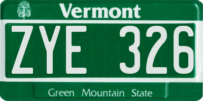 VT license plate ZYE326