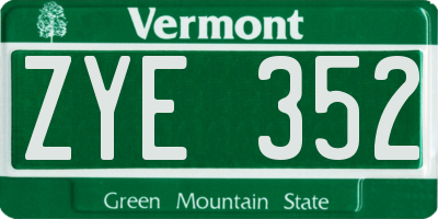 VT license plate ZYE352