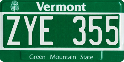 VT license plate ZYE355