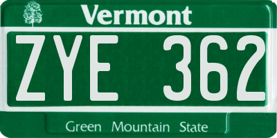 VT license plate ZYE362