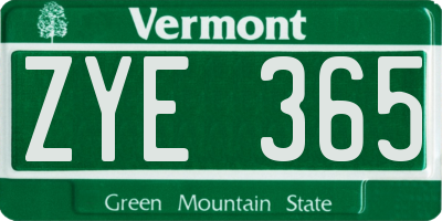 VT license plate ZYE365