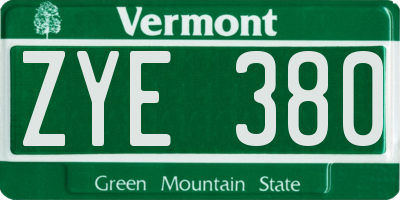 VT license plate ZYE380